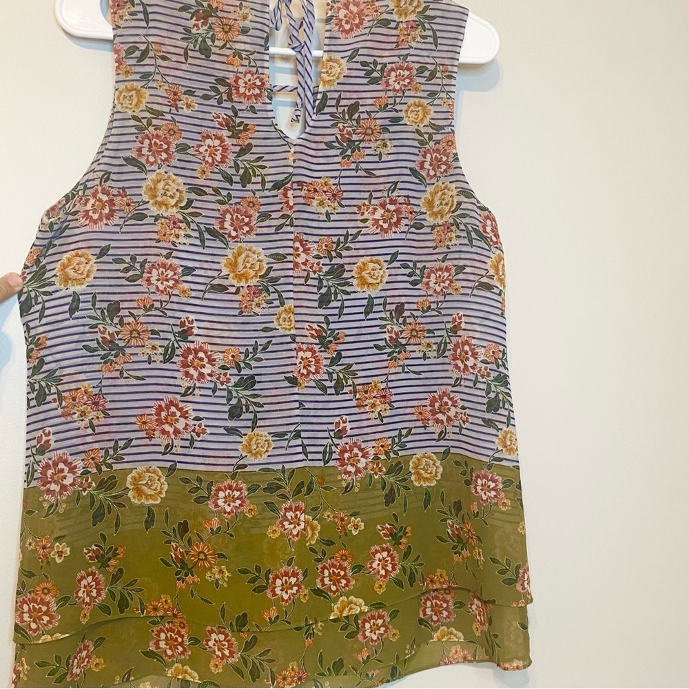 CAbi Blue and Green Floral Striped Blouse - Picture 4 of 7